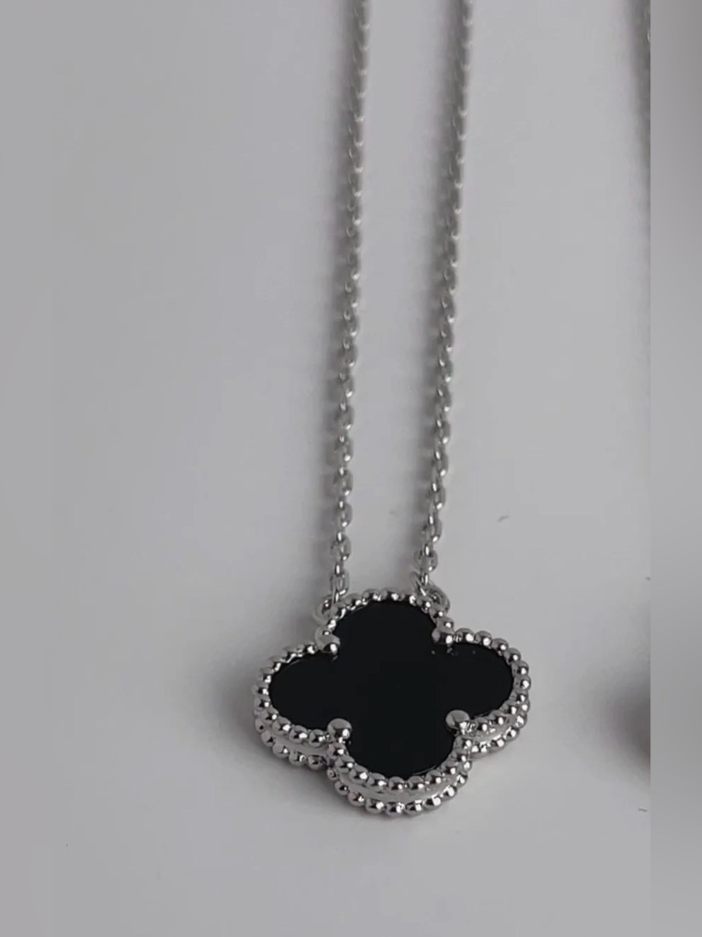 Black Flower Pendant Necklace - Silver Chain - Picture 7 of 7